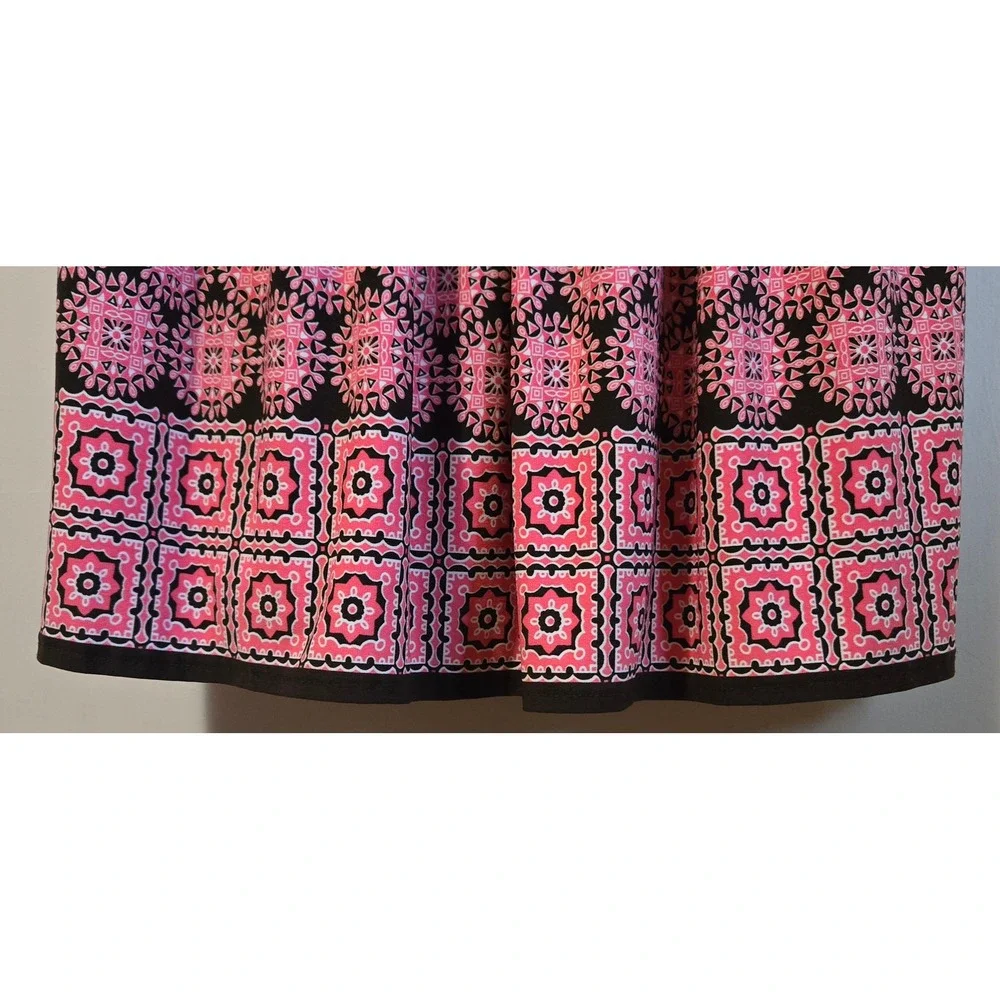 Chic Pink Black Maggy London Sz 8 Medallion Empire Waist V-Neck Jersey Dress